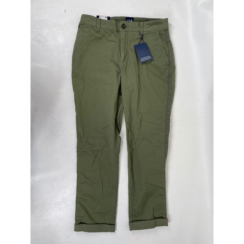 GAP Relaxed Girlfriend Chino Pants Olive Green Side Stripe Stretch Size 2 NWT